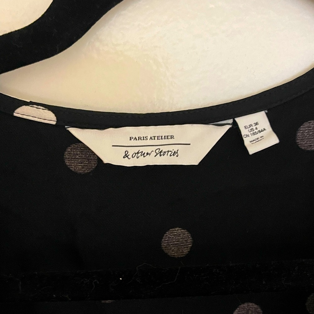 Paris Atelier & Other Stories polka dot dress w rouched sleeves & sides - size 4 - Picture 1 of 4